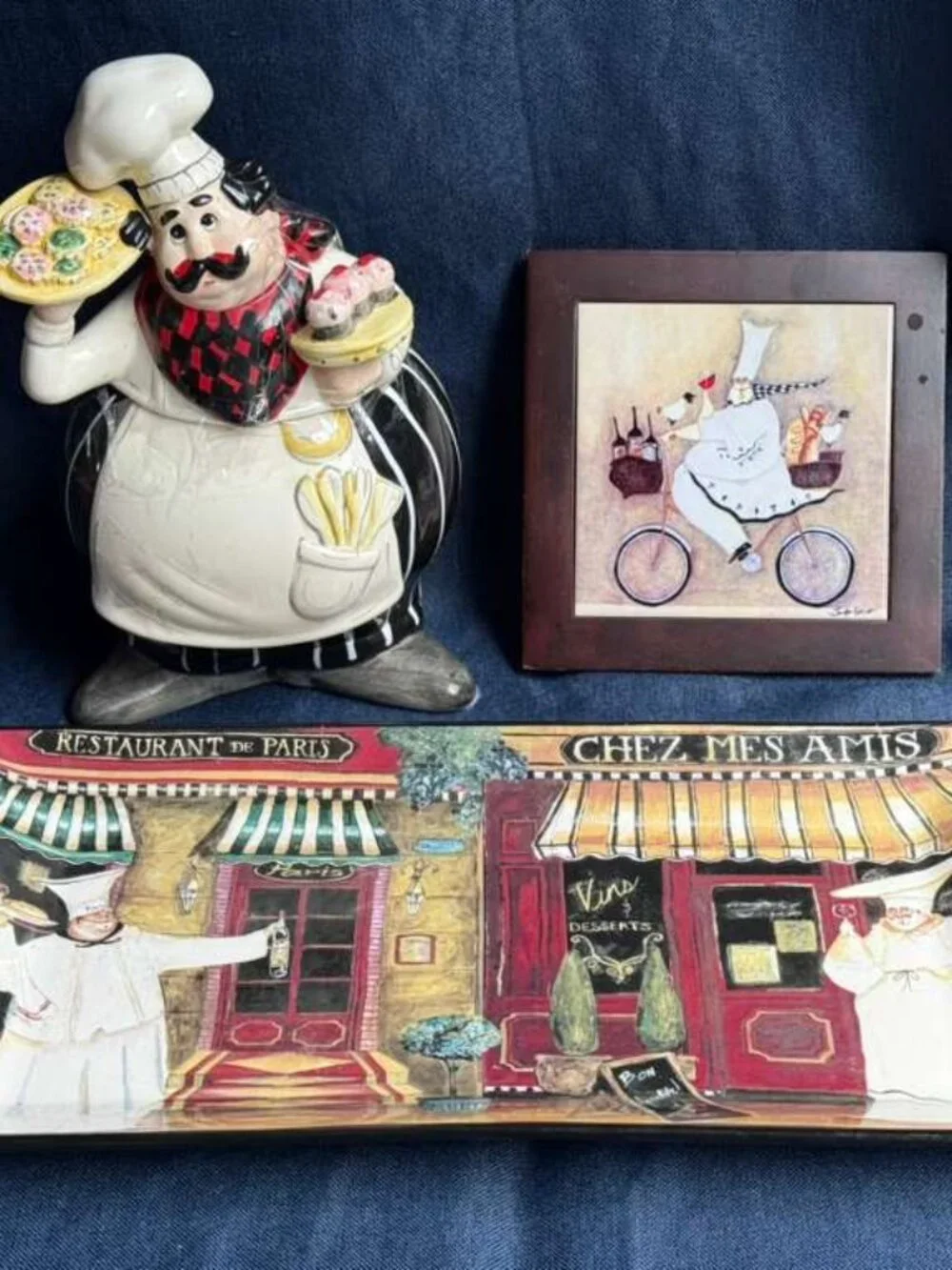 Vintage 2000s French Chef Kitchen Decor Set Platter American Atelier Canister